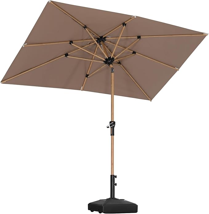 PURPLE LEAF 5' x 8' Patio Umbrella with Base Market Umbrella Rectangular Outdoor Umbrella with Push Button Tilt & Crank and 8 Ribs Aluminum Table Umbrella for Pool Backyard Beach, Taupe