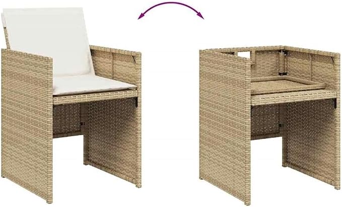 Afuera Living 10 Piece Patio Dining Set, Poly Rattan, Beige/Black Cushions, Matte Finish, Rectangular Table with Glass Top, Powder-Coated Steel Frame, Modern Outdoor Furniture for Garden or Terrace