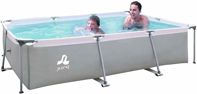 Rectangular Above Ground Swimming Pool, Steel Frame, Durable and Fast Setup, for Backyard and Courtyard, Gray, 10ft x 6.8ft x 25.6in