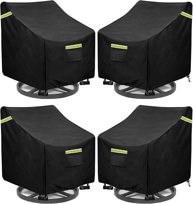 Outdoor Swivel Chair Cover 4 Pack,(29W x 31D x 38.5H inches )100% Waterproof Heavy Duty Outdoor Rocking Chair Covers， Patio Chair Covers Waterproof Patio Furniture Covers ( Black)