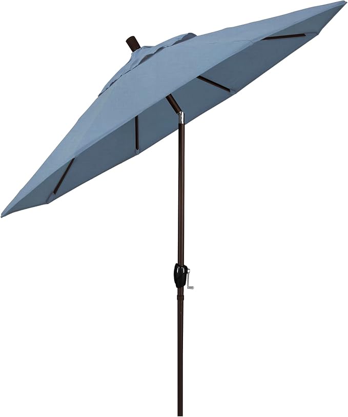 California Umbrella 7.5' Round Aluminum Market Umbrella, Crank Lift, Push Button Tilt, Bronze Pole, Sunbrella Air Blue