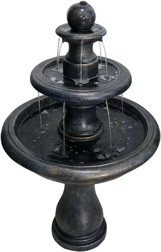 45.2inches High Outdoor Water Fountain, Concrete Outdoor Waterfall Fountain with Pump for Yard Garden Patio Backyard Deck Relaxation Decor - Black