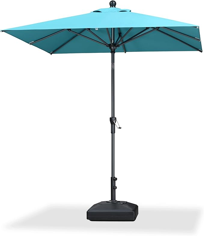PURPLE LEAF 6.5' x 6.5' Square Patio Market Umbrella with Base Outdoor Table Umbrellas Aluminum Frame Sun Shade with 8 Sturdy Ribs Tilt for Garden Deck Lawn Pool Turquoise Blue