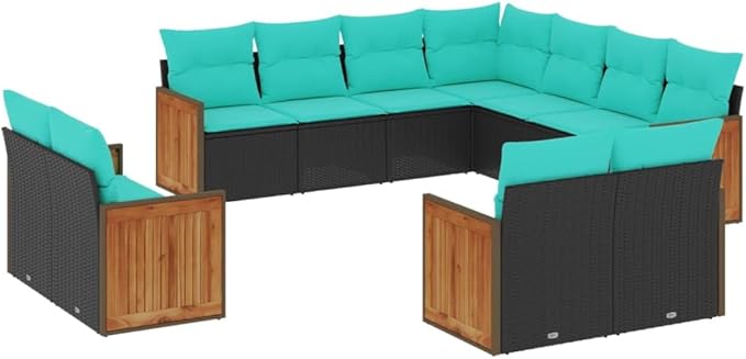 11 Piece Patio Sofa Set with Cushions, Sectional Sofa Outdoor Sofa Sets Patio Conversation Set Front Porch Furniture for Exhibition Garden Poolside Negotiation Area Black Poly Rattan