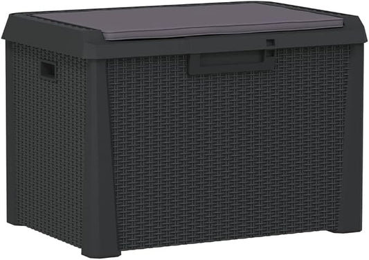 Anthracite 125 Liter Garden Storage Box, Polypropylene Medium Outdoor Storage Chest for Cushions and Tools, Modern Design with Cushion Seat
