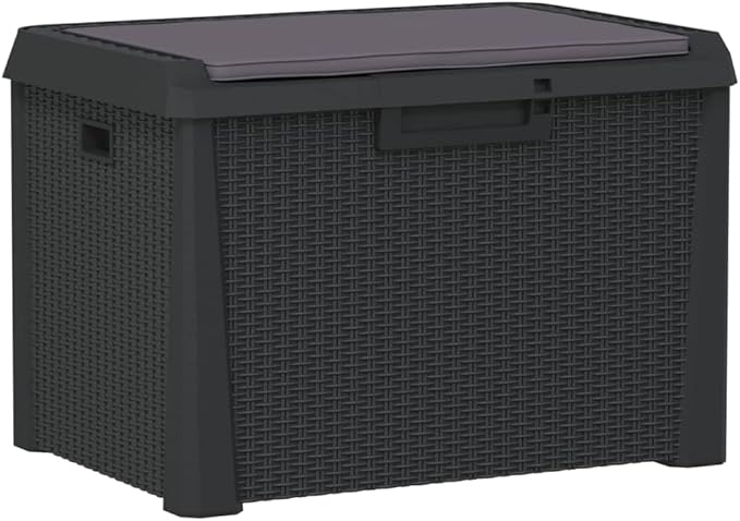 Anthracite Polypropylene Garden Storage Box with 125-Liter Capacity, UV Resistant Outdoor Storage Solution for Patio Furniture and Garden Tools, Modern Design