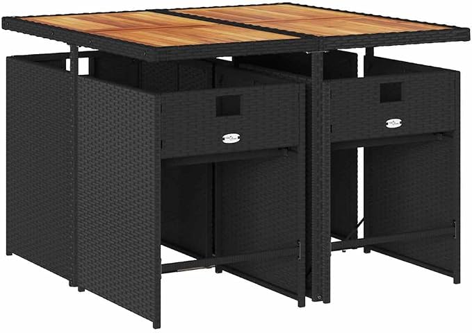 5 Piece Patio Dining Set, 4-Seater Outdoor Garden Furniture with Foldable Chairs and Acacia Wood Table, Space-Saving Cube Design