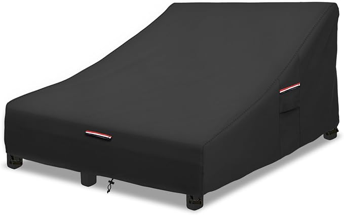 Okcool 100% Waterproof Patio Double Wide Chaise Lounge Chair Cover, 600D Tough Canvas 80 Inch Outdoor Chaise Lounge Covers,Black