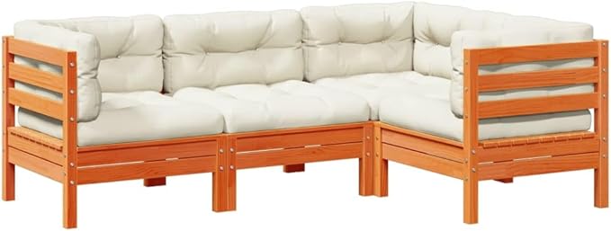 4 Piece Patio Sofa Set with Cushions, Outdoor Dining Sets Patio Conversation Set Garden Lounge Set Sectional Sofa for Exhibition Poolside Garden Negotiation Area Wax Brown Solid Wood Pine