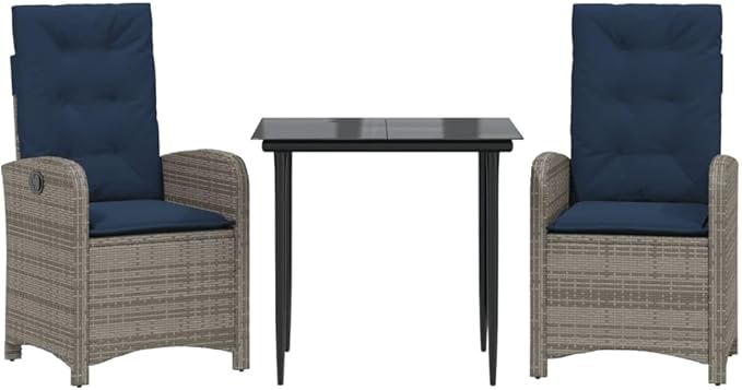 Backyard Furniture Patio Conversation Sets Outdoor Seating 3 Piece Patio Dining Set with Cushions Gray Poly Rattan Suitable for Gardens, Balconies, Decks
