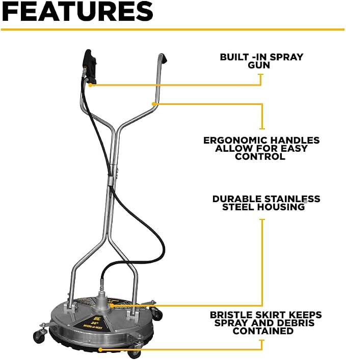 BE Power Equipment 24" Whirl-A-Way Stainless Steel Commercial Pressure Washer Surface Cleaner for Hot/Cold Water