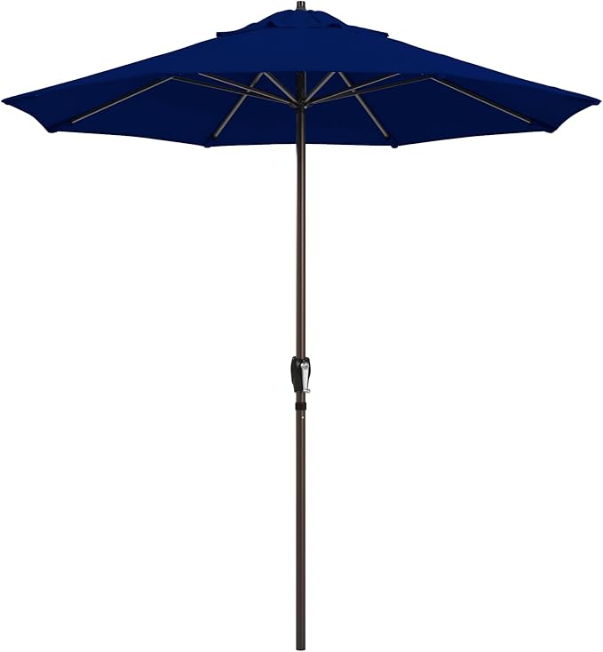 California Umbrella 12-Year Protection 7.5-Ft Outdoor Patio Umbrella, Sunbrella Fade-Resistant Fabric, Auto-Tilt, Heavy Duty Aluminum Frame, 8 Reinforced Ribs for Pool or Deck, Bronze Pole, True Blue