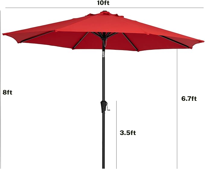 MEWAY 10ft Patio Umbrella Large Market Outdoor Garden Table Deck Pool Backyard Fishing Sunshade Umbrella with Push Button Tilt, Crank and UV Protection(10 ft, Red)