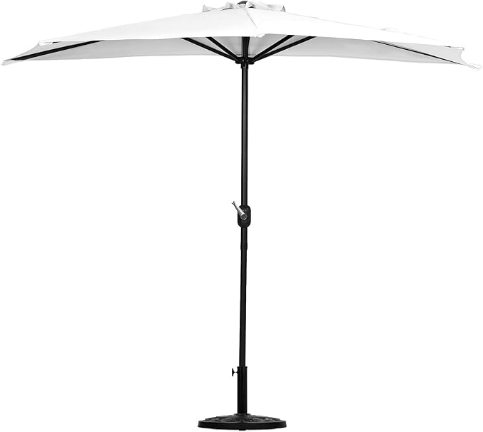 WO Home Furniture 9 ft Half Market Outdoor Umbrella With Sturdy Half Base included, Polyester Canopy, All Weather and UV Resistant for your Patio, Awning, Window, Garden, Balcony, White
