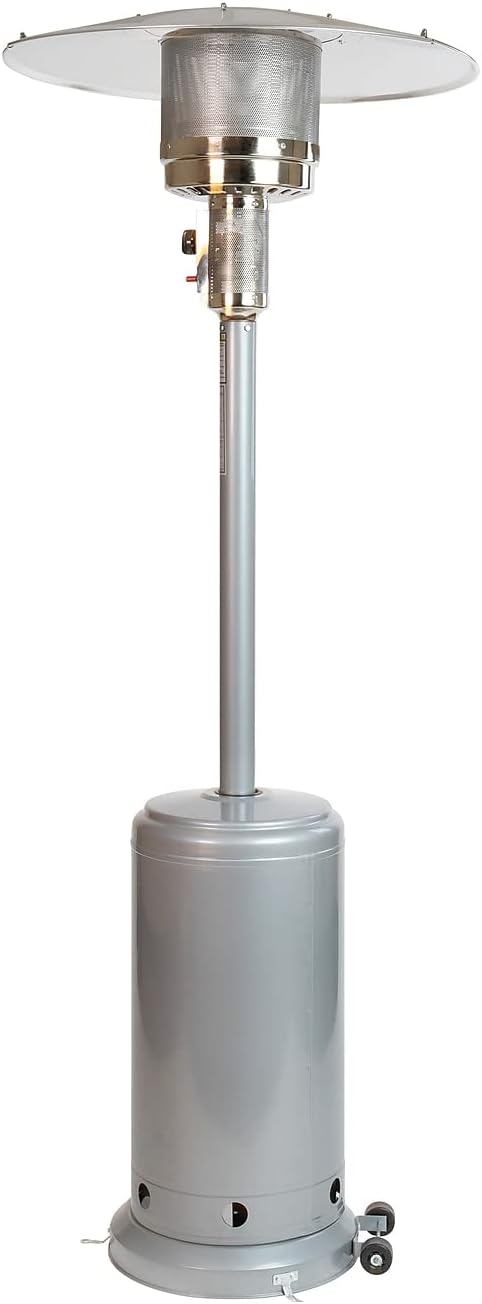 Flash Furniture Sol Patio Outdoor Heating-Silver Stainless Steel 40,000 BTU Propane Heater with Wheels for Commercial & Residential Use-7.5 Feet Tall