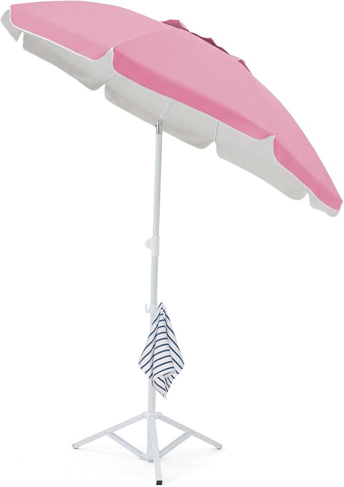 JEAREY 6.5ft Sun Shade Umbrellas, Portable Umbrella with Stand, Lightweight Sun Protection Free Standing Sport Umbrella for Outdoor Sports, Camping, Fishing, Patio, Beach, Sakura Pink