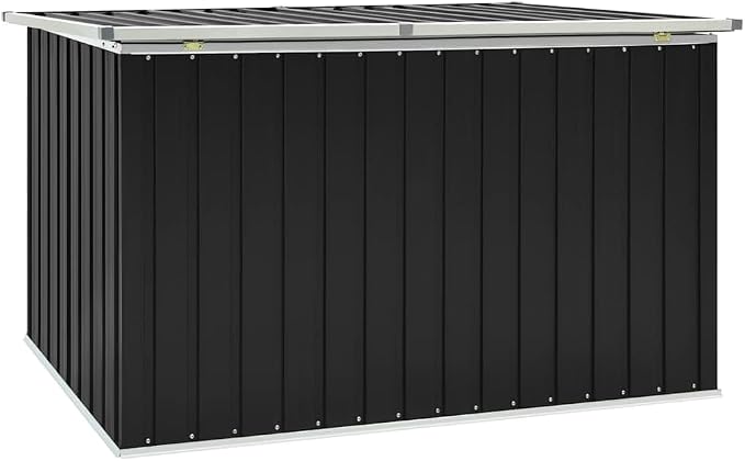 Large Anthracite Outdoor Storage Box, 67.3 x 39.0 x 36.6 in Galvanized Steel and Plastic Patio Storage for Cushions and Pillows
