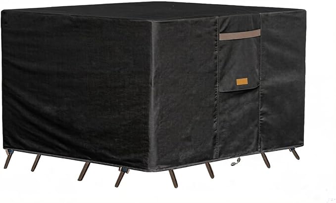 600D Heavy Duty Waterproof Patio Furniture Covers UV Resistant Rectangular Outdoor Table and Chair Covers 90" Wx 62" D x 28" H Black