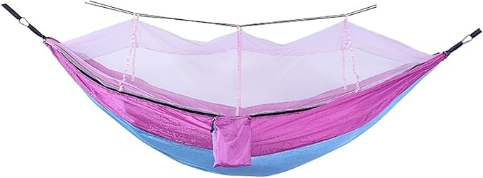 Hammock. Outdoor Camping Parachute Cloth Portable Anti Rollover and Anti Mosquito Hammock .Hammocks for Outside(Blue and Pink)