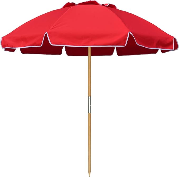 7.5FT Heavy Duty Beach Umbrella with Air Vent, Wood-Look Pole, Carry Bag, UPF50+ Superior Sun Protection, Blue Version