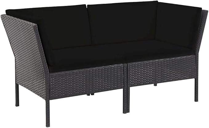 vidaXL Patio Furniture Set 6 Piece, Patio Conversation Set with Cushions, Outdoor Sectional Sofa with Coffee Table for Garden, Poly Rattan Black