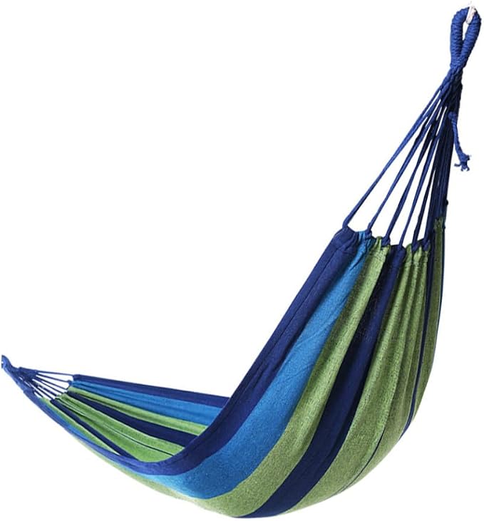 Double Camping Hammock Canvas Outdoor Portable Swing Hammock for Adults and Widened Thickened Blue Canvas for Travel and Patio Use