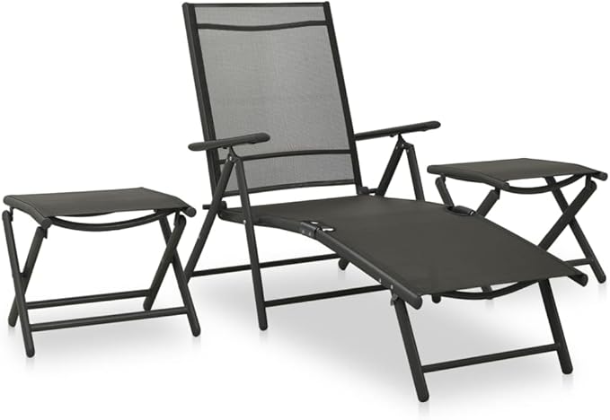 3 Piece Patio Lounge Set, Patio Conversation Set Garden Lounge Set Front Porch Furniture Outdoor Sofa Set for Negotiation Area Piazza Garden Poolside Textilene and Aluminum Black
