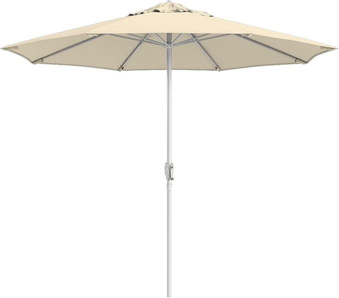 California Umbrella 10-Year Protection 9 Ft Outdoor Patio Umbrella, Pacifica Fade-Resistant Fabric, Auto-Tilt, Heavy Duty Aluminum Frame, 8 Reinforced Ribs for Pool or Deck, White Pole, Canvas