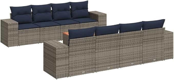 vidaXL Patio Sofa Set with Cushions 9 Piece, Outdoor Conversation Set, Patio Furniture Set for Balcony Garden, Modern Style, Gray Poly Rattan