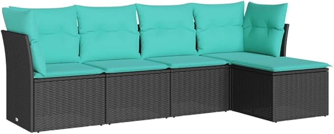 5 Piece Patio Sofa Set with Cushions, Patio Conversation Set Porch Furniture Set Outdoor Dining Sets Garden Lounge Set for Negotiation Area Piazza Exhibition Poolside Black Poly Rattan