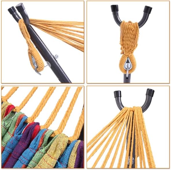 Double Hammock with Steel Stand for Outside,Portable Space Saving Heavy-Duty Steel Frame Hammock w/Portable Carrying Bag for Indoor Outdoor Patio Yard Camping,Easy Assembly,600 lbs Capacity (Rainbow)