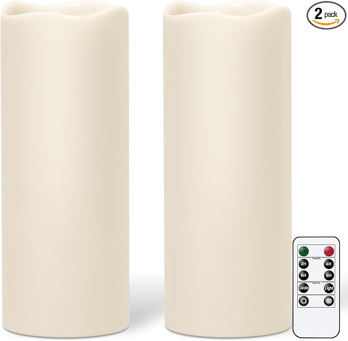 GenSwin Outdoor Candles with Timer Waterproof, Large Pillar Battery Operated Candles with Remote Timer, 12" x 5" LED Flameless Candle for Indoor Outdoor Lanterns Patio, IP65 Waterproof (Set of 2)