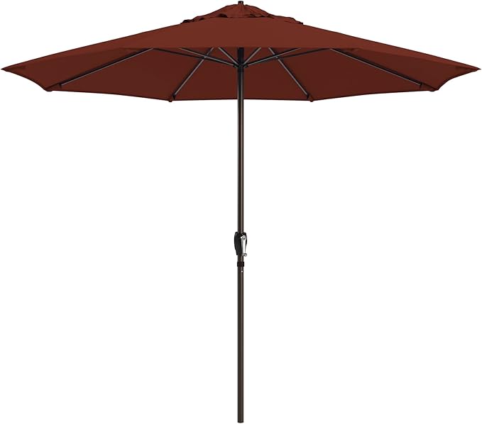 California Umbrella 10-Year Protection 9 Ft Outdoor Patio Umbrella, Pacifica Fade-Resistant Fabric, Auto-Tilt, Heavy Duty Aluminum Frame, 8 Reinforced Ribs for Pool or Deck, Bronze Pole, Brick