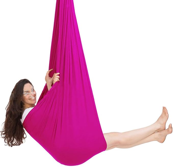 Sensory Swing for adults Indoor kids Therapy Swing Soothing Calming Snuggle Hammock durable strong fabric swing Excellent stretchability Includes Hanging Hardware ( Color : Rose Red , Size : 1.5M x 2.