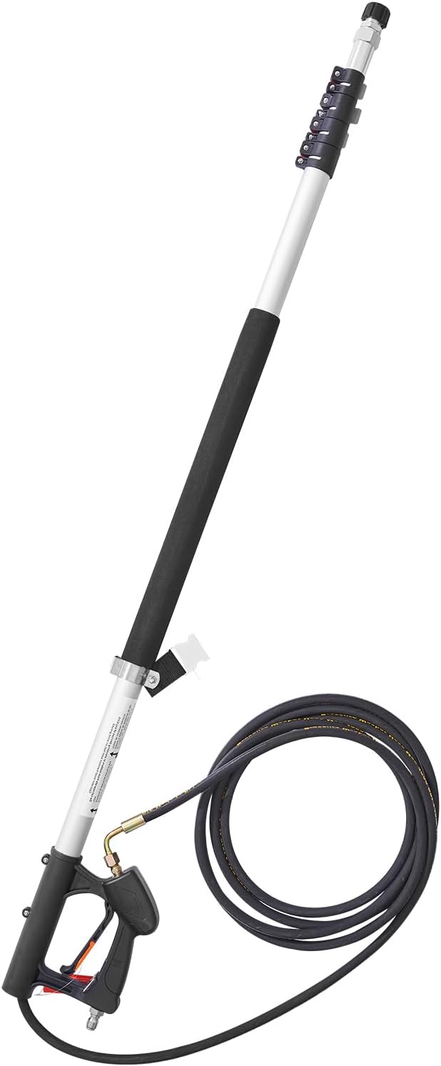 VEVOR Pressure Washer Telescoping Wand, 24 ft, 4000 psi, Telescopic Spray Wand with Power Washer Extension Wands, Gutter Cleaner, Brush Head, Pivoting Coupler, 7 Spray Nozzles and Support Harness