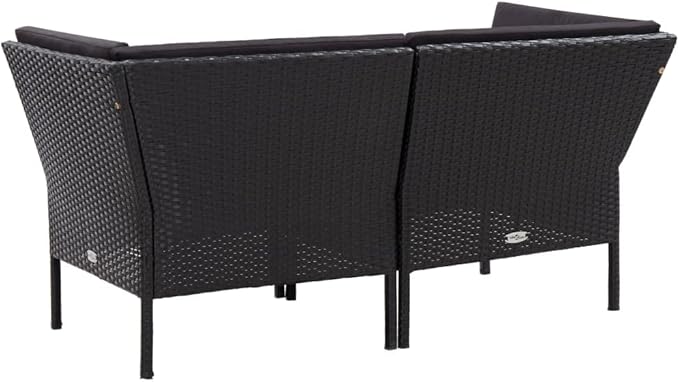 Patio Sofa Set with Cushions,Patio Lounge Set,Outdoor Furniture,Outdoor Furniture Sets,Patio Conversation Sets,for Garden,Deck,Backyard,6 Piece Poly Rattan Black