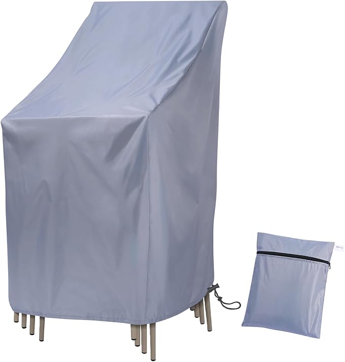 Waterproof Stackable Chair Covers, Uranshin Outdoor Patio Furniture Covers Stacked Chairs 210D Oxford Lounge Chair Covers Outdoor Stack Chairs for All Weather Protection,25"L x 25"W x 47”H (Grey)