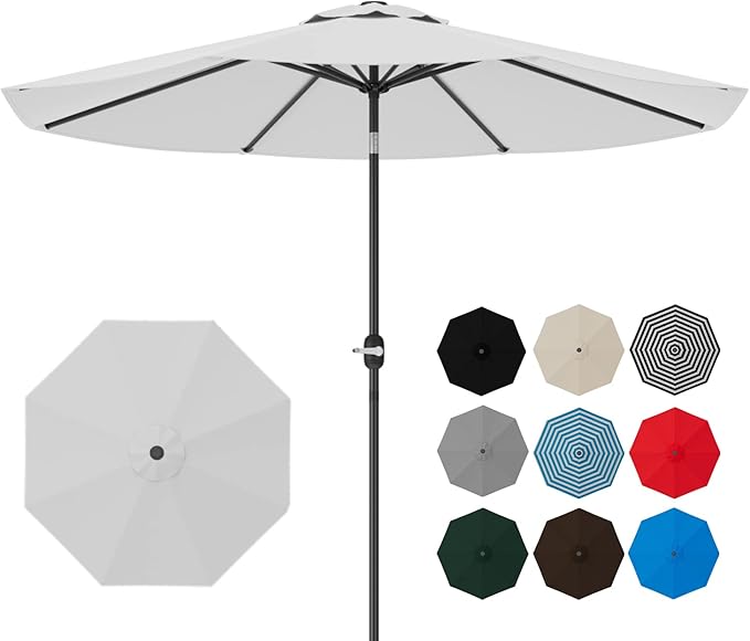 Greesum Patio Umbrella, Outdoor Table Umbrella with Push Button Tilt, Crank and 8 Sturdy Ribs