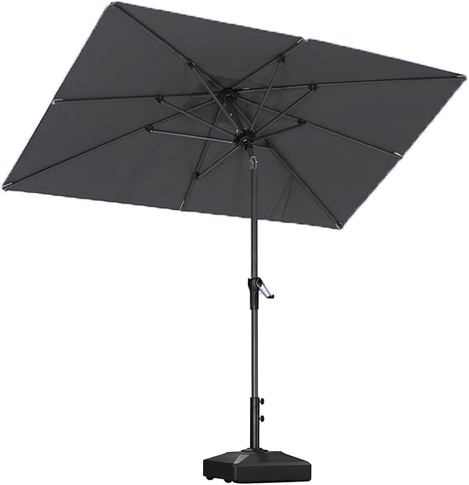 PURPLE LEAF 8' x 5' Rectangle Patio Market Umbrella with Base Outdoor Table Umbrellas Aluminum Frame Sun Shade with 8 Sturdy Ribs Tilt for Garden Deck Lawn Pool Light Gray