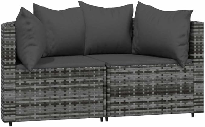 Outdoor Corner Sofa Set Grey 24.8 x 9.8 x 22.6 in, PE Rattan Patio Couch with Washable Cushions, Powder-Coated Frame, Seats 2 on Balcony or Small Deck for Garden and Terrace