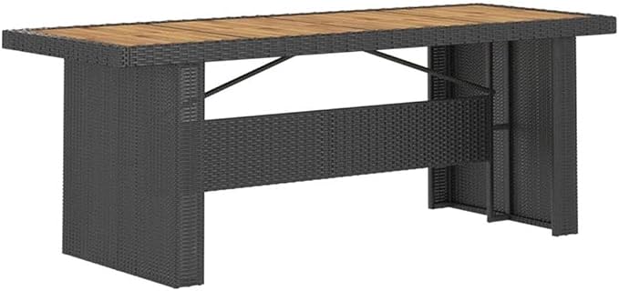 Afuera Living 11-Piece Outdoor Dining Set, Poly Rattan and Acacia Wood, Black/Acacia Natural Finish, Includes Table, Reclining Chairs, Cushions, UV-Resistant, Modern Patio Furniture for Garden or
