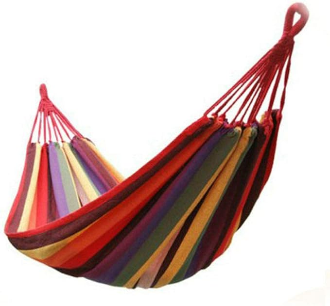 One Person 20080cm Portable Polyester & Cotton Hammock Blue & Green Strip