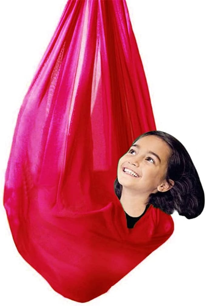 Sensory Swing for Adults Kids Indoor Outdoor Therapy Swing Calming Snuggle Hammock Durable Soft Strong Fabric Swing Great for Sensory Integration Stimulation (Color : Red, Size : 1M x 2.8M)