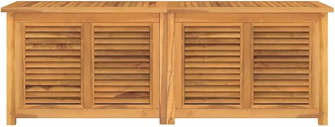 59.1"x59.1"x21.7" Brown Teak Outdoor Deck Box with Louvered Doors, Solid Wood Garden Storage Chest for Patio, Terrace, Balcony & Garage
