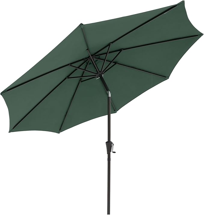 COBANA Patio Umbrella, Outdoor Table Umbrella of 9-Feet with 8 Ribs and Push Button Tilt and Crank, Dark Green