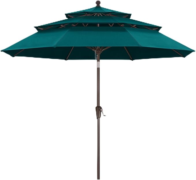 MASTERCANOPY 9ft 3-Tier Olefin Patio Umbrella with Tilt Crank, 5-Year-Non-Fading Canopy & 8 Fiberglass Ribs for Deck, Patio, and Garden, Turquoise