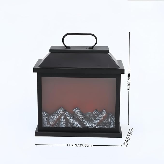 Simulated LED Fireplace Lantern USB & Battery Powered Flameless Light with Simulation Flame Table Decorative Lamp Mini Fireplace Ornament for Cozy Home Decor Free Standing Electric Log Burner