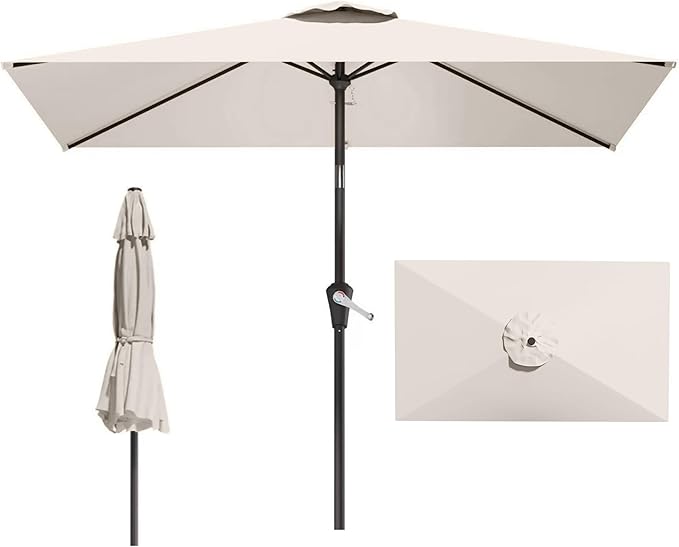 6.5x10FT Patio Umbrella, Outdoor Umbrella with Push Button Tilt and Crank, 8 Sturdy Ribs, UV Protection & Waterproof Market Umbrella for Pool, Backyard, Beach,Deck (Creamy-white)