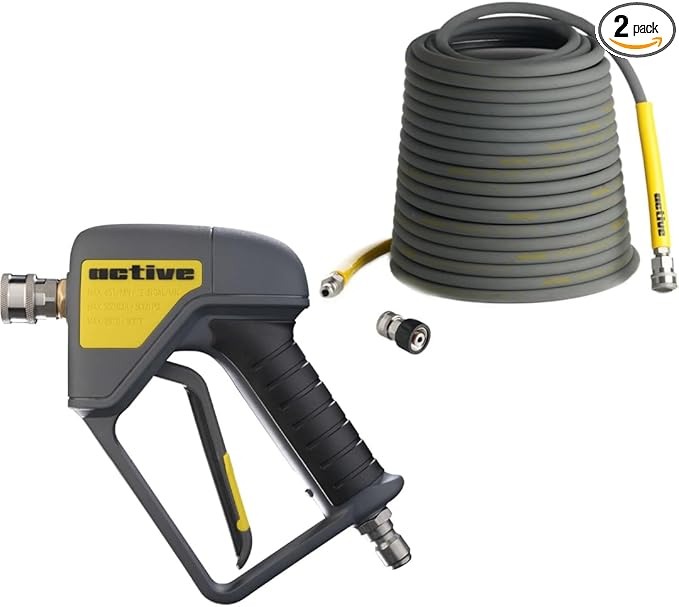 ACTIVE Pressure Washer Gun + 50ft Steel Braided Pressure Washer Hose for all types of Pressure Washers
