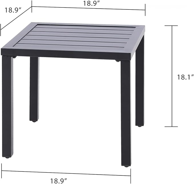 PHI VILLA Outdoor Patio Side Table Set of 2, 19" Small Black Metal Square End Table, Outside Coffee Bistro Table for Porch, Deck, Balcony, Indoor